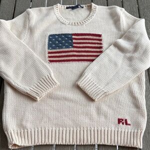 Ralph Lauren Cream Sweater with American Flag Design